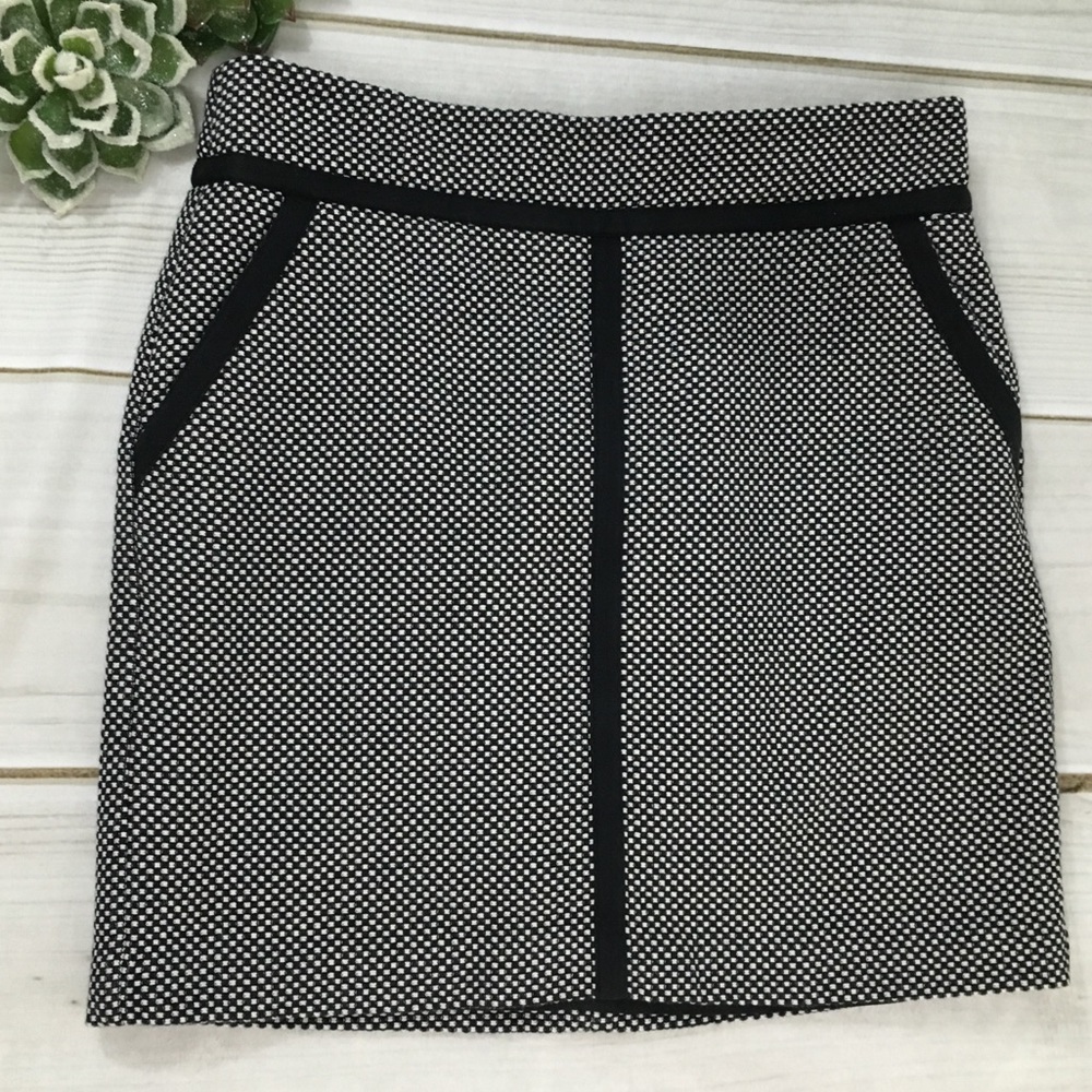 LOFT Black White Piped Dobby Woven Skirt 6